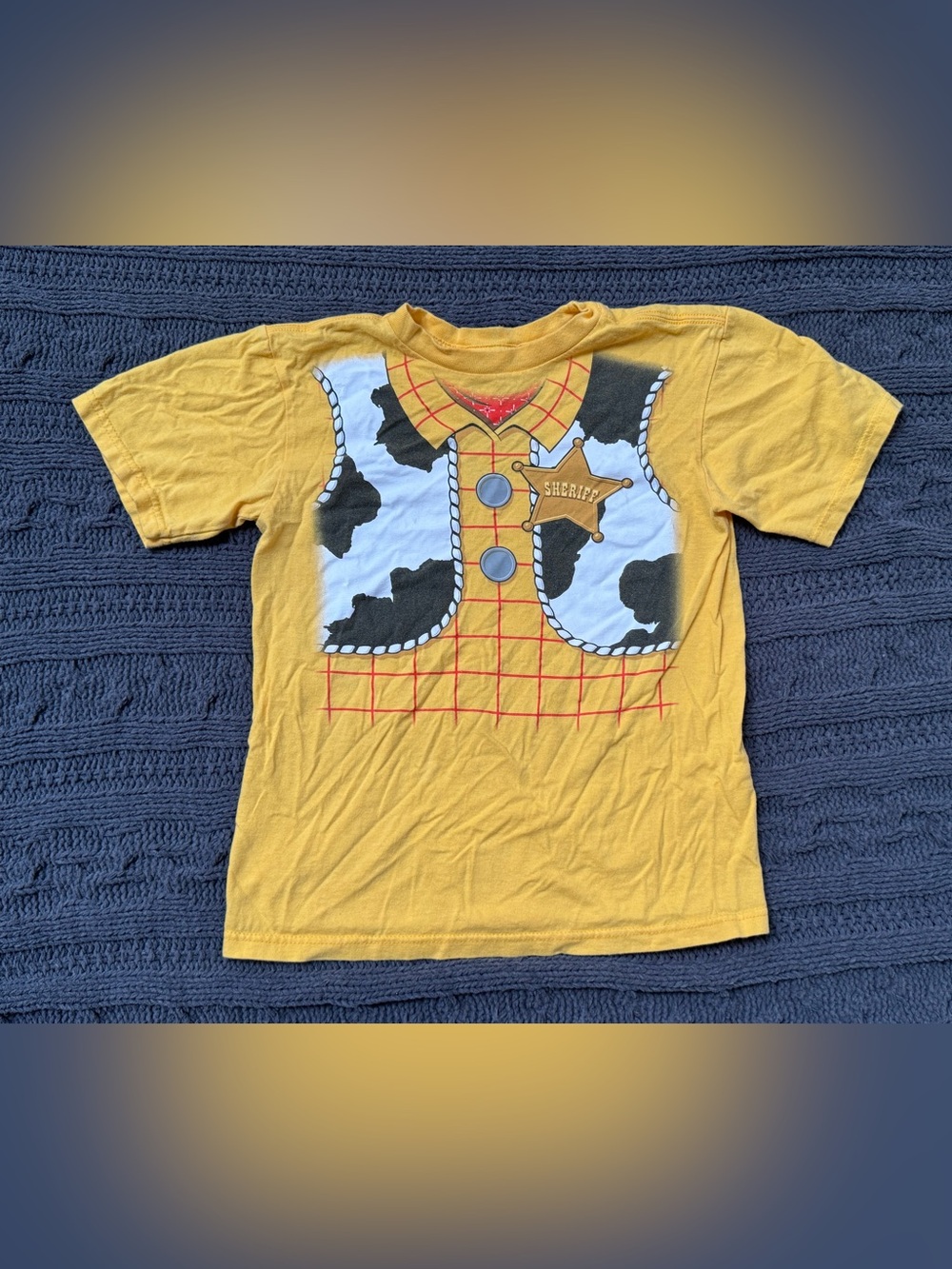 Disney Toy Story Yellow Kids Sheriff Woody Vest Graphic Tee, Medium 7/8